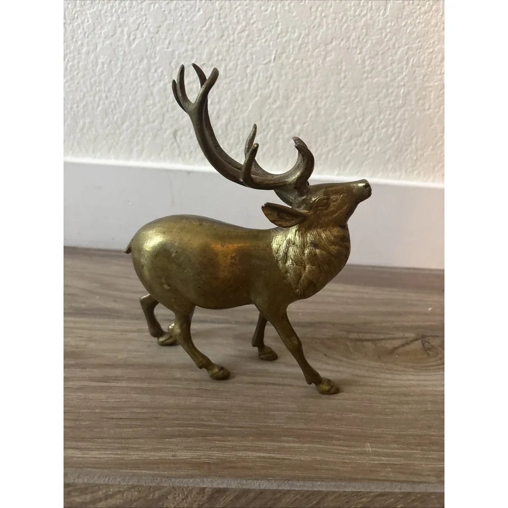 Vintage Brass Reindeer Elk Deer Figurine 8